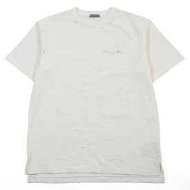 美品○DIOR ディオール オム 23AW 343J636A0849 コットン100% Couture Relaxed Fit T-shirt ロゴプリント ダメージ加工 リラックスフィット 半袖Tシャツ アイボリー S イタリア製 正規品 メンズ【中古】