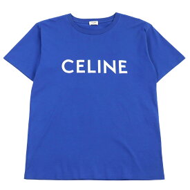 美品○CELINE セリーヌ 21SS 2X681501F コットン100% ロゴプリント クルーネック 半袖Tシャツ/カットソー ブルー XS イタリア製 正規品 メンズ【中古】