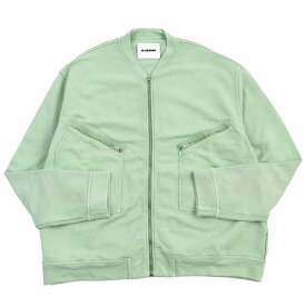 美品○JIL SANDER ジルサンダー 22SS JSMU707003MU249208A21 BOMBER コットン100% ロゴ入りジップアップ スウェットブルゾン/ボンバージャケット グリーン M イタリア製 正規品 メンズ【中古】