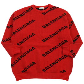 美品●BALENCIAGA バレンシアガ 2018年製 542601 ロゴジャガード 長袖 ニット セーター レッド ブラック S イタリア製 正規品 メンズ【中古】