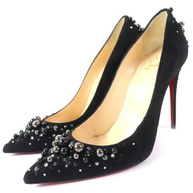 美品△Christian Louboutin クリスチャンルブタン 3160781 Candidate 100 スウェード ビジュー・フェイクパール付き ポインテッドトゥ パンプス ブラック 36 イタリア製 レディース【中古】