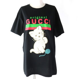 未使用品 GUCCI グッチ 2020年製 615044 コットン100％ キャット刺繍 ロゴ入り クルーネック オーバーサイズ 半袖Tシャツ ブラック S イタリア製 正規品 レディース【中古】