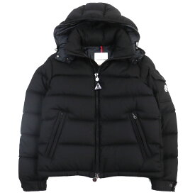 美品○MONCLER モンクレール 19-20AW F20911A53700 54272 MONTGENEVRE GIUBBOTTO モンジュネーブル ウール100% ロゴワッペン付き フーデッド ダブルジップ ダウンジャケット ブラック 2 正規品 メンズ【中古】