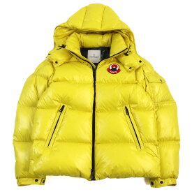 美品○MONCLER GENIUS モンクレール ジーニアス 21-22AW G209X1A00003 M1449 ASPIN GIUBBOTTO ASPIN TOKYO House Of Genius ロゴ刺繍 シティーパッチ フーデッド ダブルジップ ダウンジャケット イエロー 1 正規品 メンズ【中古】