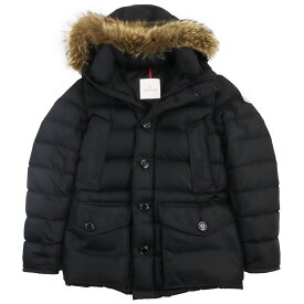 美品●MONCLER モンクレール CLUNY クラニー コヨーテファー ロゴワッペン付き フーデッド ダウンジャケット ブラック 1 正規品 メンズ【中古】