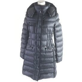 美品□MONCLER モンクレール HERMINE ナイロン ダウン WZIP ロゴワッペン付き フーデッド ダウンジャケット ダウンコート ブラック 0 レディースオススメ【中古】