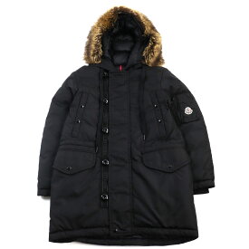 美品○MONCLER モンクレール 2021年製 G20911C00023 68352 AJA GIUBBOTTO ロゴパッチ付き フーデッド ダブルジップ ダウンジャケット ダウンコート ブラック 0 正規品 メンズ【中古】