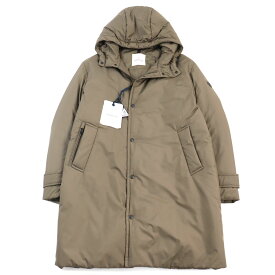 未使用品○MONCLER モンクレール 2022年製 H20911C00019 549SK BARONNIES GIUBBOTTO レザーロゴワッペン付き ロング丈 フーデッド ダブルジップ ダウンコート/ジャケット ベージュ 1 ハンガー付き イタリア製 正規品 メンズ【中古】