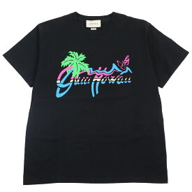 良品●GUCCI グッチ 20SS 616036 Gucci Hawaiiロゴ クルーネック ショートスリーブ 半袖Tシャツ ブラック S イタリア製 正規品 メンズ【中古】