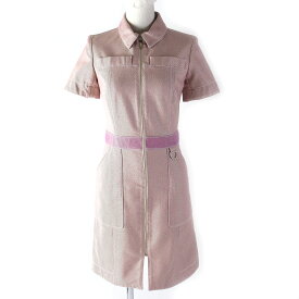 美品△HERMES エルメス コットン100％ 半袖 ジップアップ ドレス ワンピース ピンク系 34 イタリア製 レディース 美シルエット◎【中古】