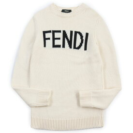 極美品●FENDI フェンディ 2019年製 FZZ387 ロゴ編み クルーネック ニット セーター オフホワイト 44 イタリア製 正規品 メンズ【中古】