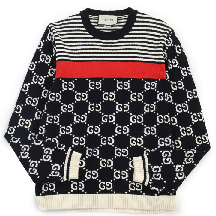 楽天市場】極美品○GUCCI グッチ 496458 GGジャガード ボーダー柄 プル 