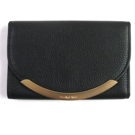 極美品▼SEE BY CHLOE シーバイクロエ CHS17WP781349001 Lizzie リジー レザー Compact Wallet リトルコンパクト ウォレット 三つ折り財布 ブラック ゴールド金具 保存袋付き レディース【中古】