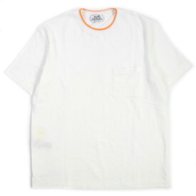 未使用品▼HERMES エルメス 2019年製 BLANC Hロゴ刺繍 胸ポケット付き 半袖Tシャツ ホワイト オレンジ M 箱付き イタリア製 正規品 メンズ【中古】