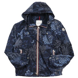 【ドンドン見直し】未使用品●MONCLER モンクレール LYON ロゴワッペン付き 総柄 ジップアップ ナイロンジャケット ブルー 1 ハンガー付き 正規品 メンズ【中古】