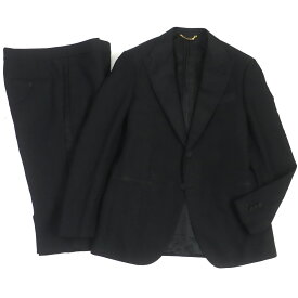 美品▼LOUIS VUITTON ルイヴィトン TAILOR MADE ウール モヘア・シルク混 ピークドラペル セットアップ スーツ ブラック 46 ハンガー付き イタリア製 正規品 メンズ【中古】