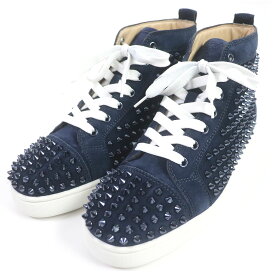 極美品□Christian Louboutin クリスチャンルブタン 3101212 LOUIS FLAT VV/SPIKES スウェード メタル スパイクスタッズ ハイカットスニーカー マリン 40 箱付き イタリア製 メンズ【中古】