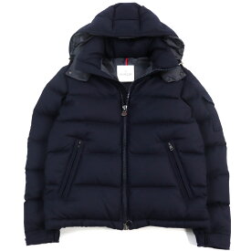 極美品○MONCLER モンクレール C20914033805 54272 MONTGENEVRE GIUBBOTTO モンジュネーブル ウール100% ロゴワッペン付き フーデッド ダブルジップ ダウンジャケット ネイビー 3 メンズ【中古】