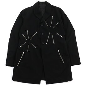 極美品○Yohji Yamamoto POUR HOMME ヨウジヤマモトプールオム 19SS HH-J31-100 花火ジップ ウール100% ランウェイ着用 シングル デザインファスナージャケット ブラック 4 日本製 正規品 メンズ【中古】