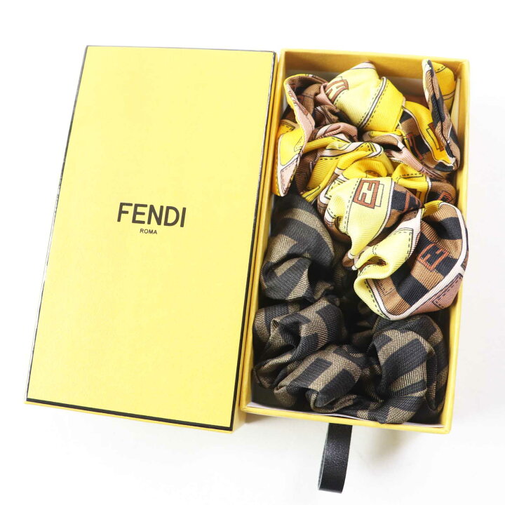 楽天市場】極美品◎FENDI フェンディ シルク FFロゴ ズッカ柄 シュシュ 