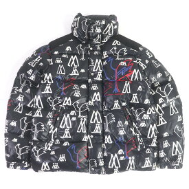 美品□MONCLER GENIUS 2 モンクレール ジーニアス 2 18-19AW MARENNES ロゴプリント 総柄 ダウンジャケット ダークネイビー 3 ブルガリア製 正規品 メンズ【中古】