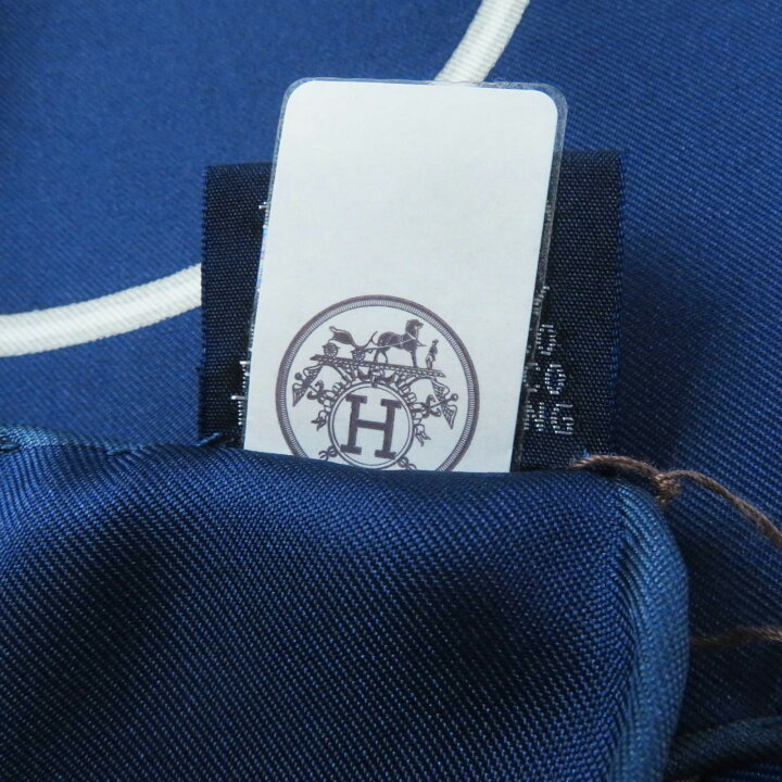 エルメス Hermès スカーフ カレ90 マリンエカヴァルリー 青 シルク  