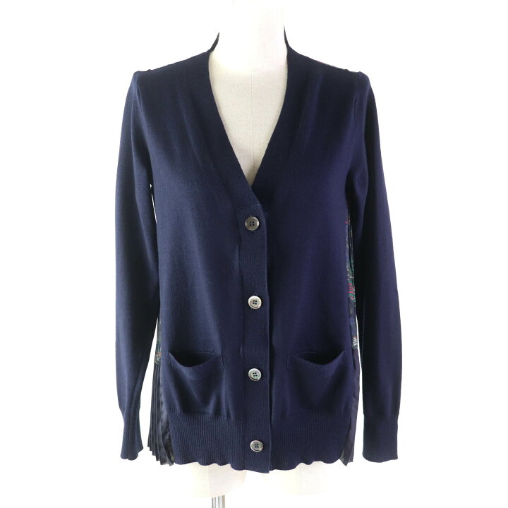 サカイ sacai カーディガン バックプリーツ 切替 ニット 2 グレー水色  