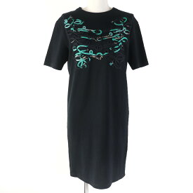 極美品☆HERMES エルメス 2021SS コットン100％ フロントシルク デザイン 半袖 ワンピース ブラック 34 フランス製 正規品 レディース【中古】