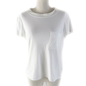 美品★HERMES エルメス コットン100％ ボートネック ショートスリーブ 刺繍入り ポケット付Tシャツ ホワイト 38 フランス製 正規品 レディース【中古】