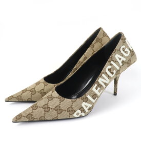 未使用品☆GUCCI グッチ BALENCIAGA バレンシアガ 676603 ポインテッドトゥ GGキャンバス パンプス ブラウン系 36 箱・保存袋付き イタリア製 レディース【中古】