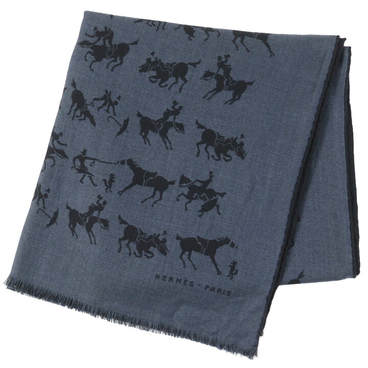 美品□HERMES エルメス カシミヤ シルク ホース 突き詰めよ 馬柄  