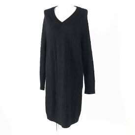 極美品◎HERMES エルメス 22AW 2H2509D6 ウール カシミヤ シェーヌダンクル Vネック 長袖 ニットワンピース ブラック 34 イタリア製 正規品 レディース【中古】