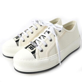 美品△Christian Dior クリスチャンディオール Walk'n'Dior ジャガードロゴ キャンバス ローカットスニーカー アイボリー 38 イタリア製 レディース【中古】
