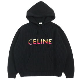 未使用品△CELINE セリーヌ 22AW 2A10X66Q ウール100％ エンブロイダリー スパンコール グラデーションロゴ ニット プルオーバー パーカー ブラック XS イタリア製 正規品 メンズ【中古】