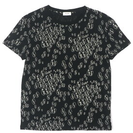 極美品△CELINE Christian Marclay セリーヌ クリスチャンマークレー 19SS 2X008388E コットン100％ 総柄 クルーネック 半袖Tシャツ 薄手 ブラック ホワイト S 日本製 正規品 メンズ オススメ◎【中古】