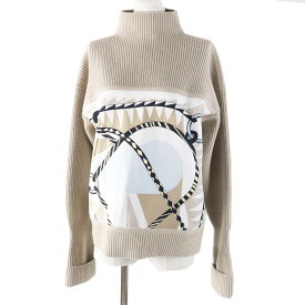 極美品◎HERMES エルメス 23AW 3H2823DJ Figure Artistique フィギュア アーティスティック シルク カシミヤ混 ツイルレーヌ 長袖 ハイネック ニットプルオーバー ベージュ　マルチ 36 イタリア製 正規品 レディース【中古】