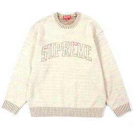 極美品▼Supreme シュプリーム 24SS Contrast Arc Sweater コントラスト アーク セーター ロゴデザイン クルーネック ニット ホワイト マルチ L メンズ【中古】