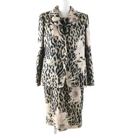 未使用品★LEONARD FASHION レオナール ファッション 0341900 レオパード 花柄 ウールジャケット ワンピース 2点set セットアップ ベージュ ブラック 42 日本製 正規品 レディース【中古】