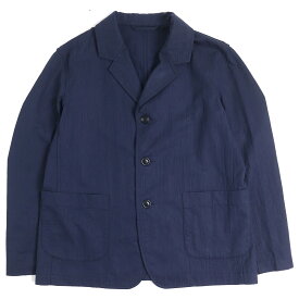 美品△CASEY CASEY ケイシーケイシー コットン ストライプ織柄 シングル テーラードジャケット アンコンジャケット ネイビー L メンズ【中古】