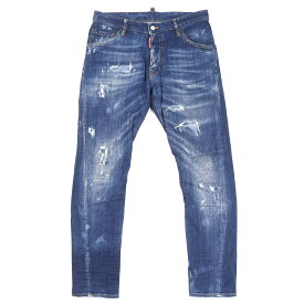 美品△DSQUARED2 ディースクエアード S71LB0107 CLASSIC KENNY TWIST JEAN コットン ロゴレザーワッペン ボタンフライ クラッシュ デニムパンツ インディゴブルー 46 イタリア製 正規品 メンズ【中古】