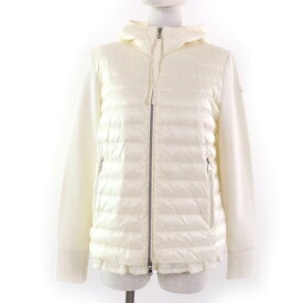 美品☆MONCLER モンクレール MAGLIA ロゴワッペン・フード付 ZIP UP ダウンジャケット アイボリー L 正規品 レディース【中古】