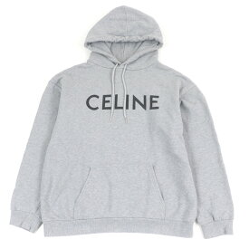 美品□CELINE セリーヌ 2Y321670Q コットン100％ ロゴプリント ルーズフーディー プルオーバーパーカー グレー XL イタリア製 正規品 メンズ【中古】