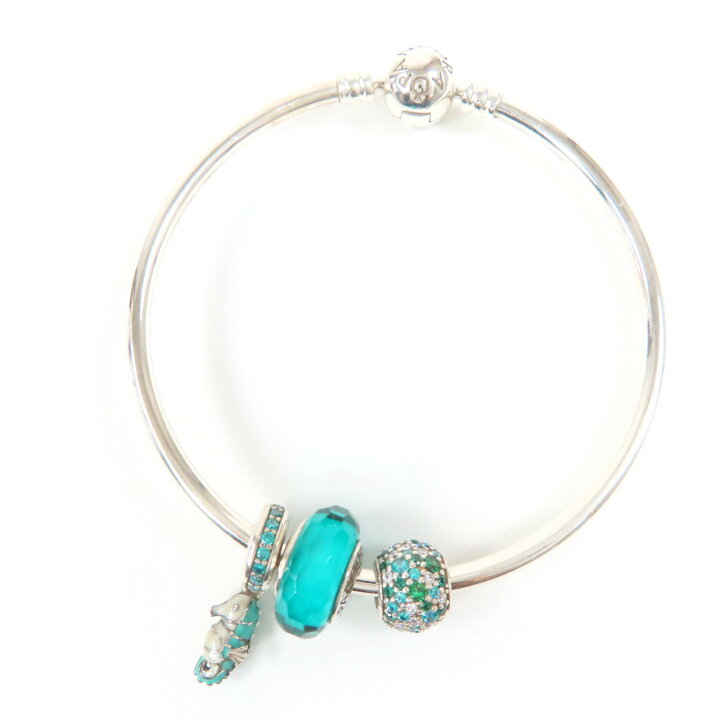 楽天市場】極美品☆PANDORA パンドラ 925 3個チャーム付 バングル