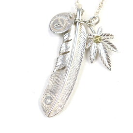 美品○TADY&KING タディアンドキング 925 18K 特大SVフェザー ガンジャ ホーン ネックレス アクセサリー シルバー ゴールド 保存袋付き 重量24.4g メンズ【中古】