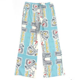 未使用品□LOUIS VUITTON ルイヴィトン 19AW シルク100％ LV 2054 凱旋門 エッフェル塔 総柄 パジャマパンツ ホワイト ライトブルー 42 イタリア製 正規品 メンズ【中古】