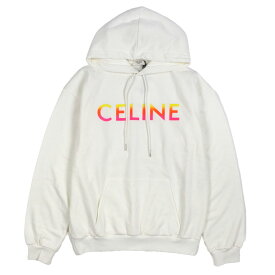 未使用品▼CELINE セリーヌ 2Y753670Q コットン100% エディ期 グラデーションロゴ ルーズ フーディー プルオーバー パーカー ホワイト S イタリア製 正規品 メンズ【中古】