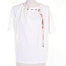 極美品◇HERMES エルメス 06-7731 20SS コットン100％ シルク100％ループタイ付き トップス 半袖Tシャツ ホワイト 36 フランス製 正規品 レディース【中古】