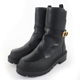 極美品☆Christian Dior クリスチャンディオール DIOR EMPREINTE ディオール アンプラント CDロゴ金具付 レザー ショートブーツ ブラック 36.5 箱付き イタリア製 レディース【中古】