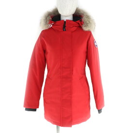 極美品★CANADA GOOSE カナダグース 3037LA VICTORIA PARKA ファー・フード・ロゴワッペン付 比翼仕立て ダウンコート レッド XS カナダ製 正規品 レディース【中古】
