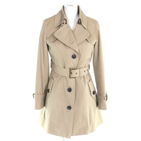 美品△BURBERRY BLUE LABEL バーバリーブルーレーベル コットン100％ 裏地チェック柄 ロゴボタン ウールライナー付き トレンチコート ミディアム丈 ベージュ 40 正規品 レディース【中古】